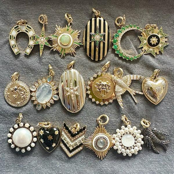 Storrow 14K Gold Diamond Pearl Moonstone & Onyx William Charm