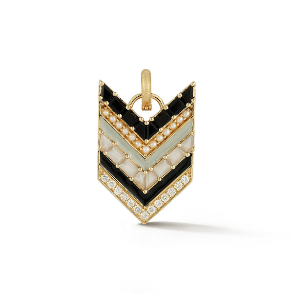 storrow 14K Gold Diamond Pearl Moonstone & Onyx William Charm