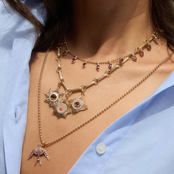 Storrow 14K Gold Diamond & Pink Enamel Vale Medallion