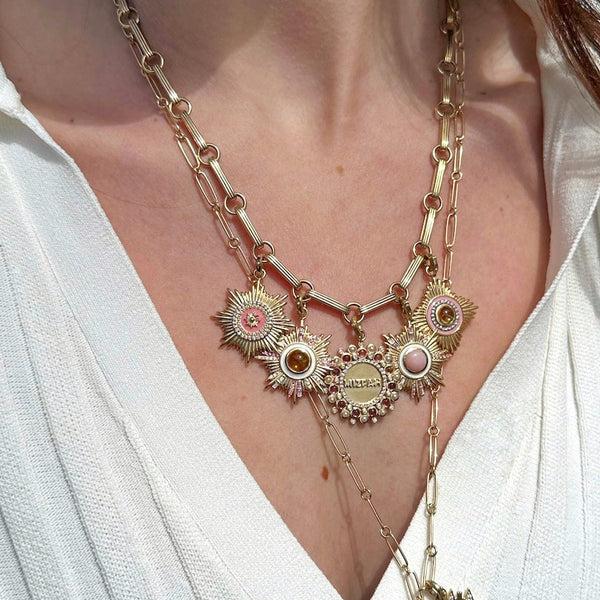 Storrow 14K Gold Diamond & Pink Enamel Vale Medallion