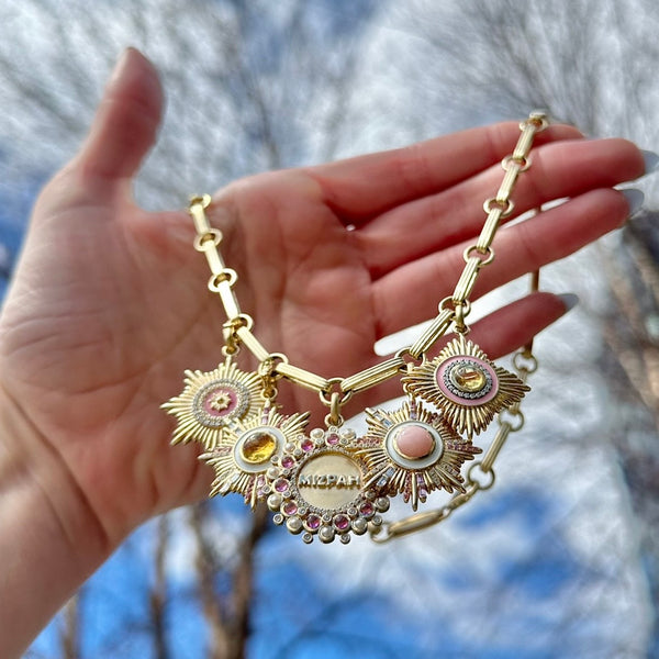 Storrow 14K Gold Diamond & Pink Enamel Vale Medallion