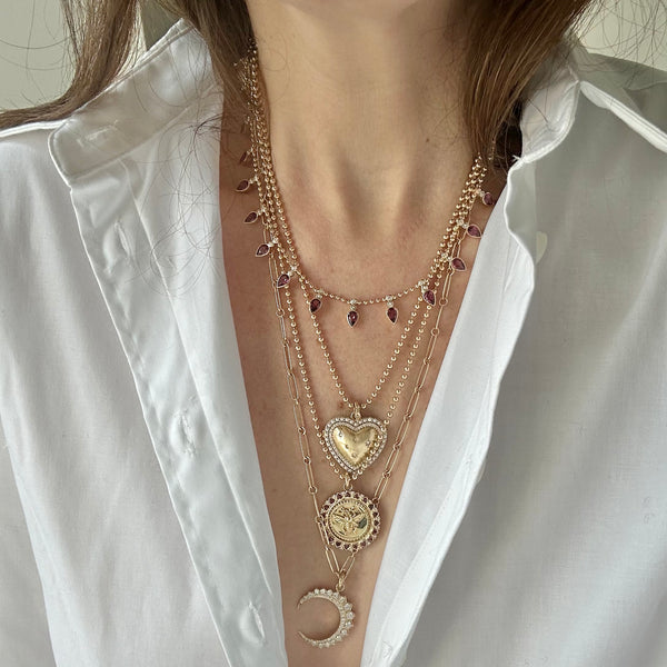 Storrow 14K Gold Diamond & Pink Garnet 16" 2MM Beaded Ball Emma Necklace