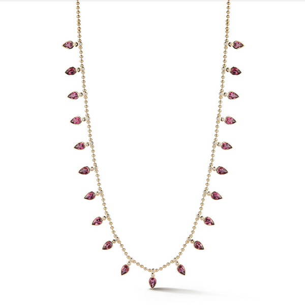 storrow 14K Gold Diamond & Pink Garnet 16" 2MM Beaded Ball Emma Necklace