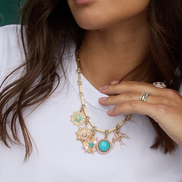 Storrow 14K Gold Diamond Pink Opal & Pink Sapphire Victoria Medallion