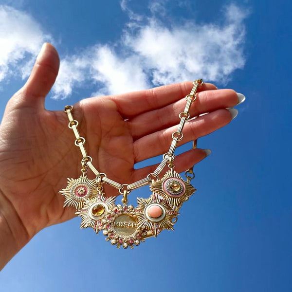 Storrow 14K Gold Diamond Pink Opal & Pink Sapphire Victoria Medallion