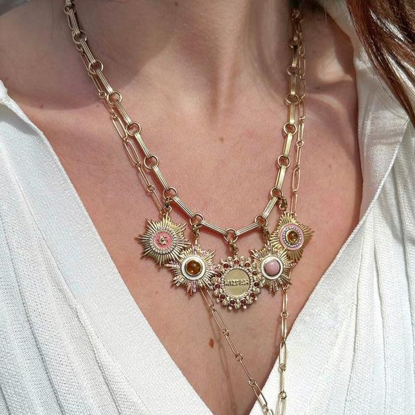 Storrow 14K Gold Diamond Pink Opal & Pink Sapphire Victoria Medallion