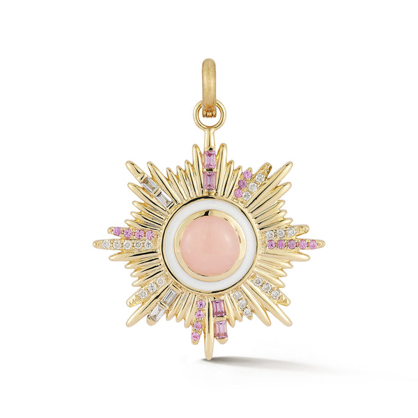 storrow 14K Gold Diamond Pink Opal & Pink Sapphire Victoria Medallion