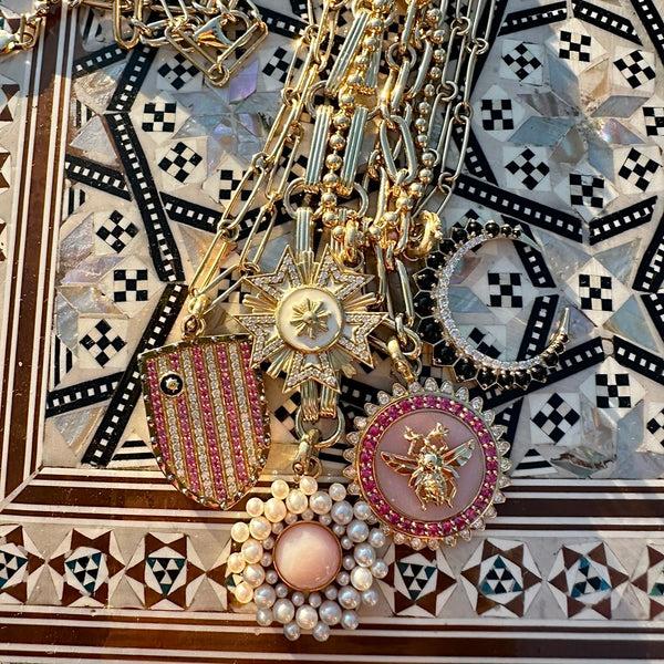 Storrow 14K Gold Diamond Pink Sapphire & Enamel Walter Medallion