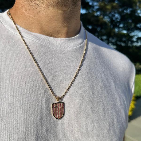 Storrow 14K Gold Diamond Pink Sapphire & Enamel Walter Medallion