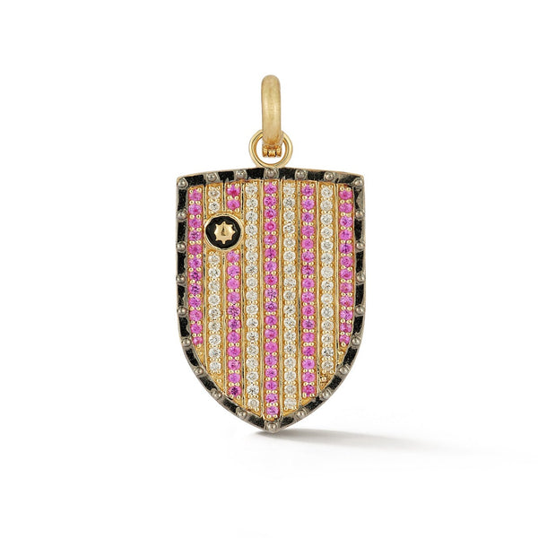 storrow 14K Gold Diamond Pink Sapphire & Enamel Walter Medallion