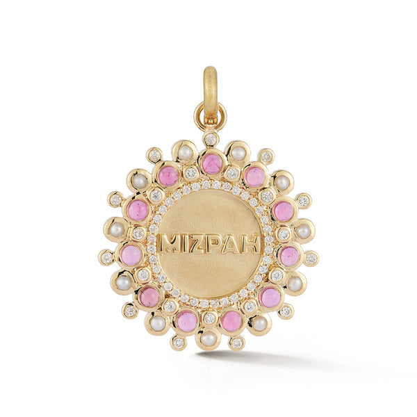 storrow 14K Gold Diamond Pink Tourmaline & Pearl Mizpah Medallion