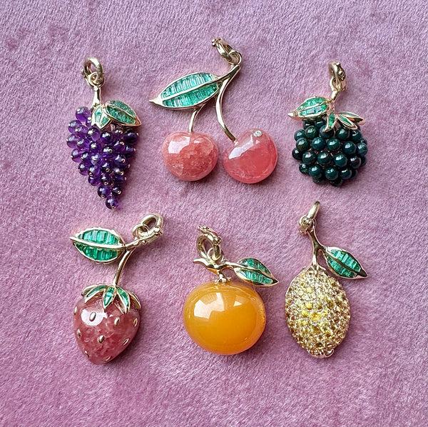 Storrow 14K Gold Emerald & Bloodstone Wild Blackberry Charm