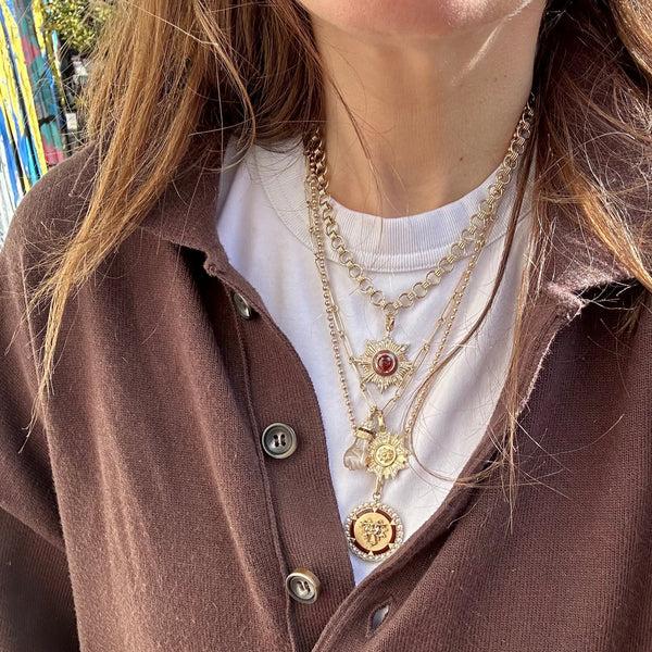 Storrow 14K Gold Garnet Diamond & Enamel Victoria Medallion