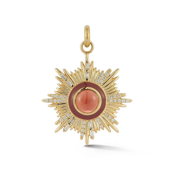storrow 14K Gold Garnet Diamond & Enamel Victoria Medallion