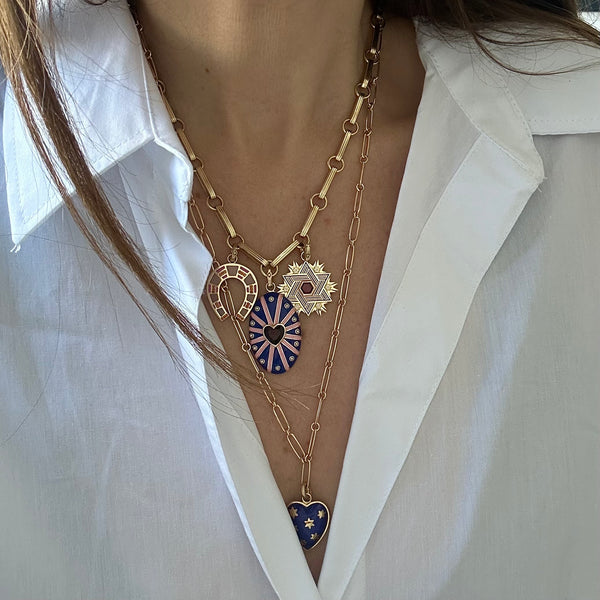 Storrow 14K Gold Garnet Enamel Liat Star Of David Medallion