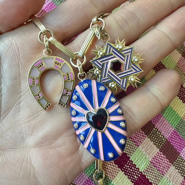 Storrow 14K Gold Garnet Enamel Liat Star Of David Medallion