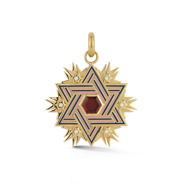 storrow 14K Gold Garnet Enamel Liat Star of David Medallion