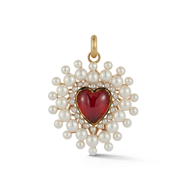 storrow 14K Gold Garnet & Pearl Cluster Juliana Heart Charm