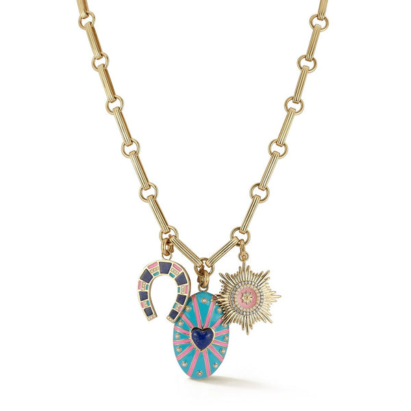 Storrow 14K Gold Lapis Diamond Pink & Blue Enamel Hallie Horseshoe