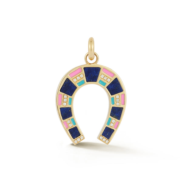 storrow 14K Gold Lapis Diamond Pink & Blue Enamel Hallie Horseshoe