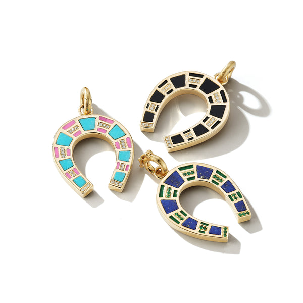 Storrow 14K Gold Lapis & Emerald Hallie Horseshoe Charm