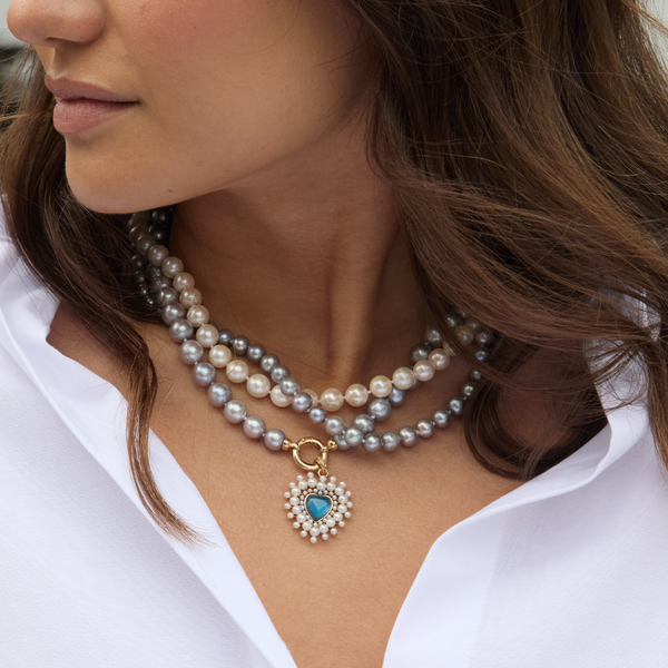 Storrow 14K Gold London Blue Topaz & Pearl Cluster Juliana Heart Charm