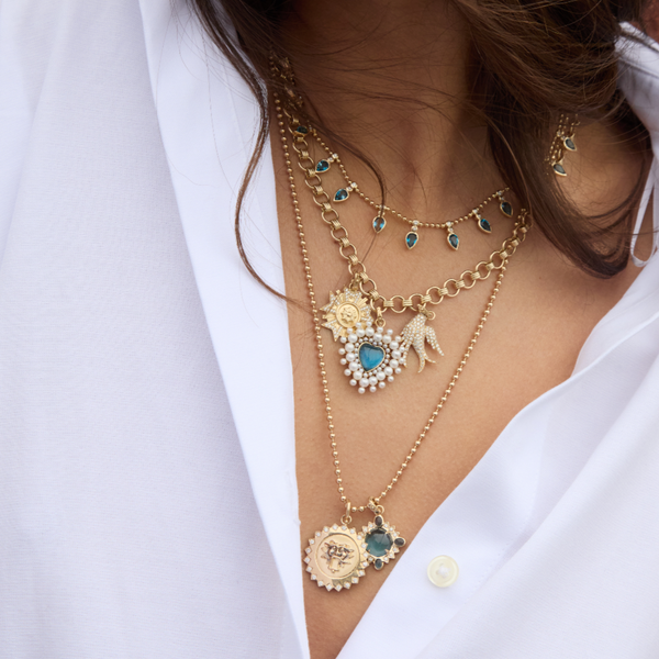 Storrow 14K Gold London Blue Topaz & Pearl Cluster Juliana Heart Charm