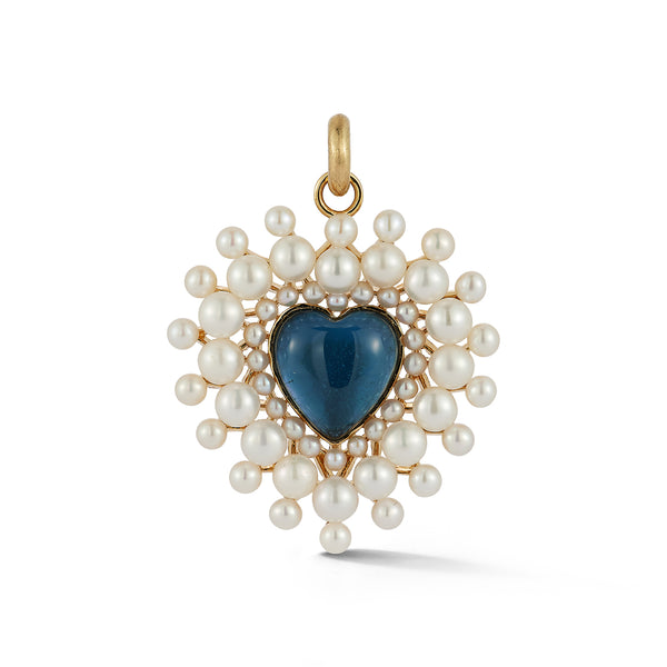 storrow 14K Gold London Blue Topaz & Pearl Cluster Juliana Heart Charm