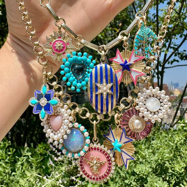 Storrow 14K Gold London Blue Topaz & Turquoise Cluster Juliana Heart Charm