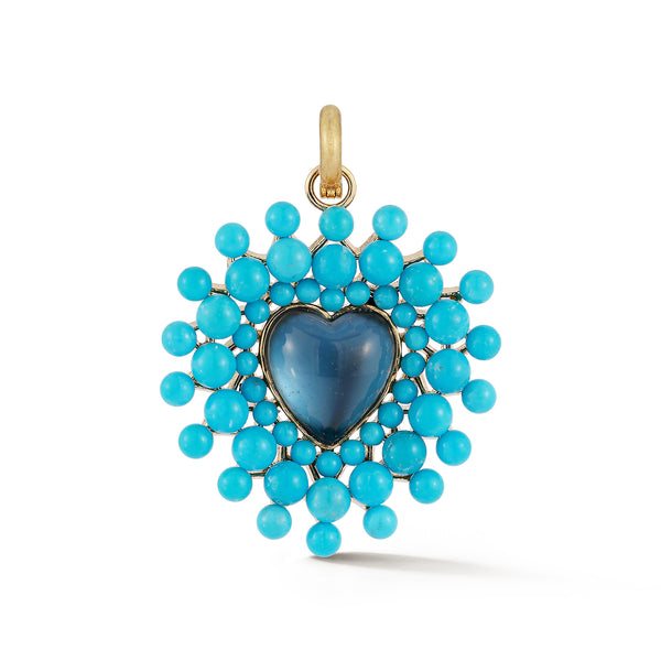storrow 14K Gold London Blue Topaz & Turquoise Cluster Juliana Heart Charm