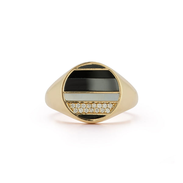 Storrow 14K Gold Mixed Stone Inlay & Diamond Lane Signet Pinky Ring