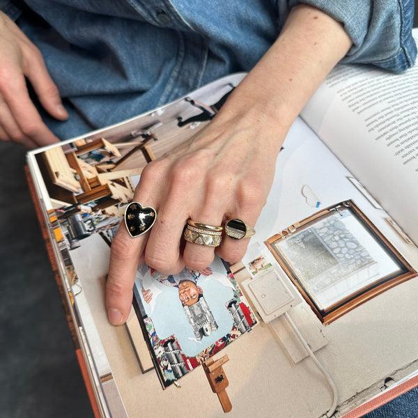 Storrow 14K Gold Mixed Stone Inlay & Diamond Lane Signet Pinky Ring