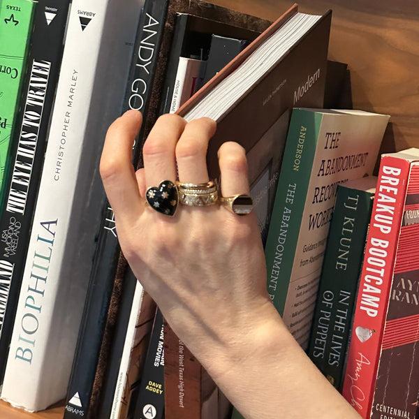 Storrow 14K Gold Mixed Stone Inlay & Diamond Lane Signet Pinky Ring