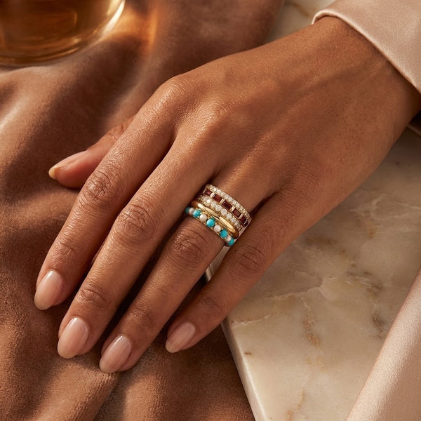 storrow 14K Gold Mixed Stone Pre-Stacked Strata Ring