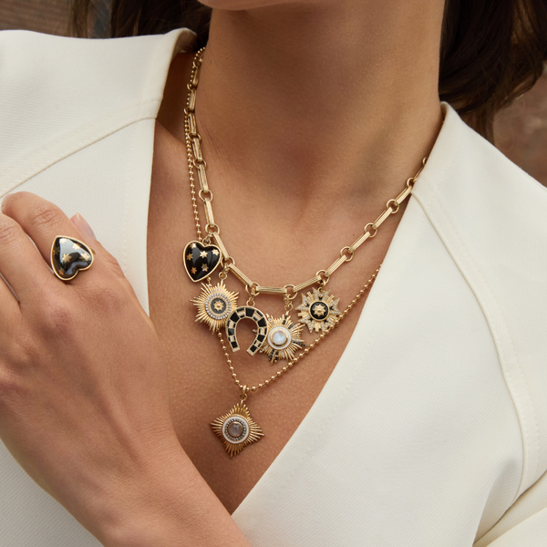 Storrow 14K Gold Moonstone Diamond & Black Diamond Victoria Medallion