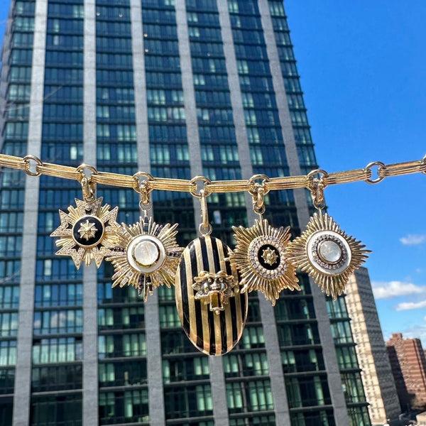 Storrow 14K Gold Moonstone Diamond & Black Diamond Victoria Medallion