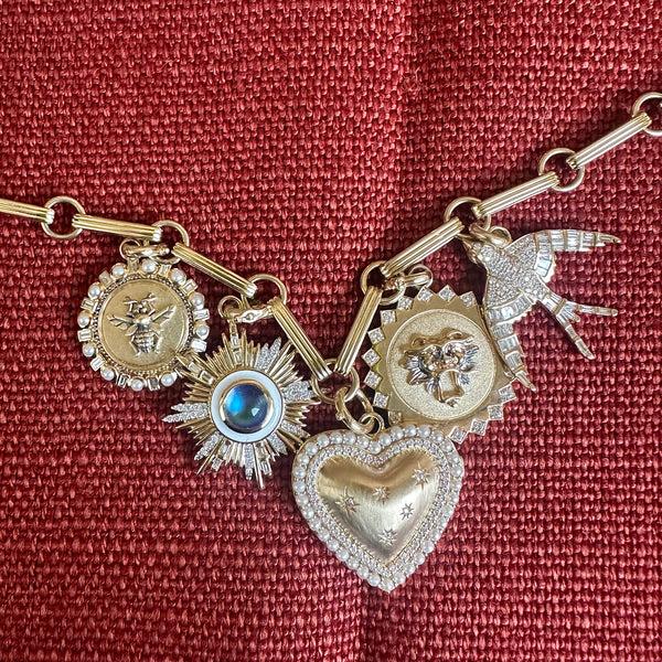 Storrow 14K Gold Moonstone Diamond & Enamel Victoria Medallion