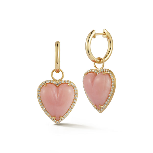 storrow 14K Gold & Pink Opal Alana Large Diamond Heart Huggie Earrings