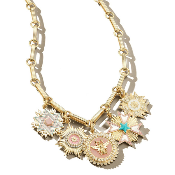 Storrow 14K Gold Pink Opal Enamel Liat Star Of David Medallion