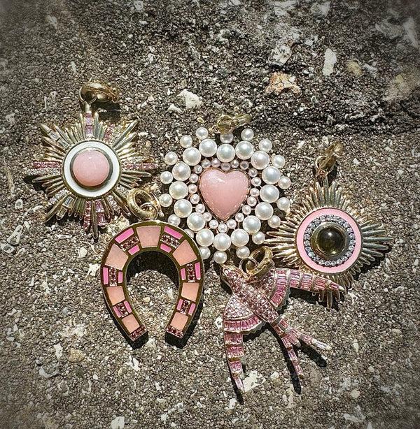 Storrow 14K Gold Pink Opal & Garnet Hallie Horseshoe Charm