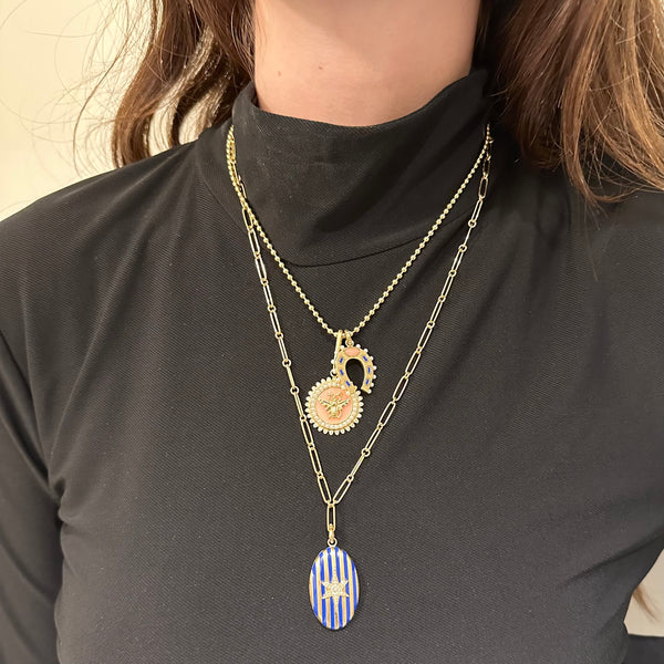 Storrow 14K Gold Pink Opal Lapis & Pearl Holly Horseshoe Charm