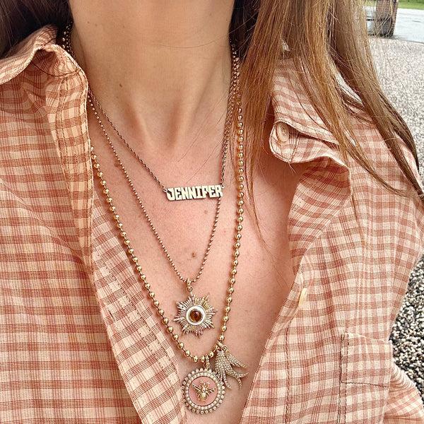 Storrow 14K Gold Pink Opal Minnie Bee & Grover Necklace