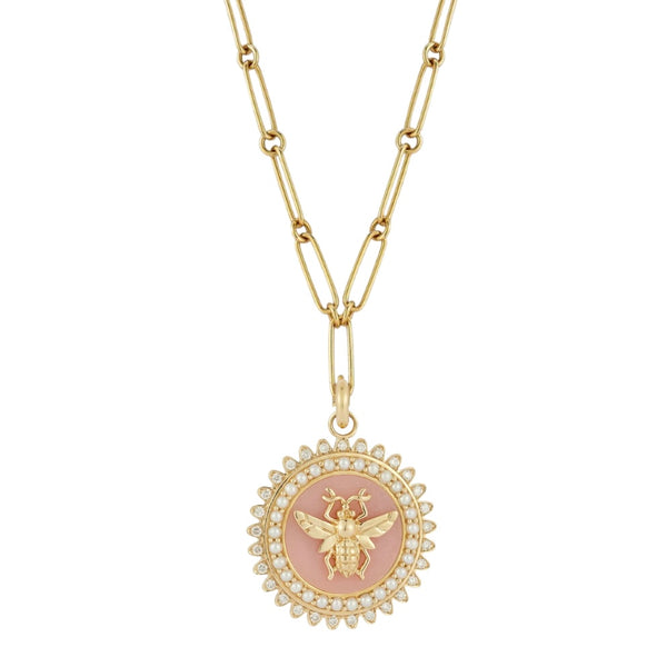 storrow 14K Gold Pink Opal Minnie Bee & Grover Necklace