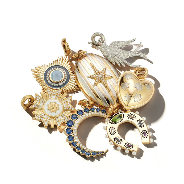 Storrow 14K Gold Rainbow Gemstone & Pearl Holly Horseshoe Charm