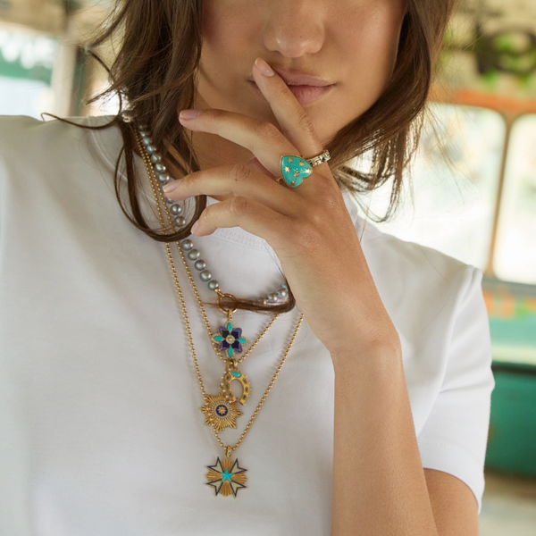 Storrow 14K Gold Turquoise Blue Sapphire & Pearl Holly Horseshoe Charm