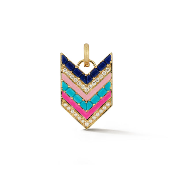 storrow 14K Gold Turquoise Lapis Diamond & Pink Enamel William Charm