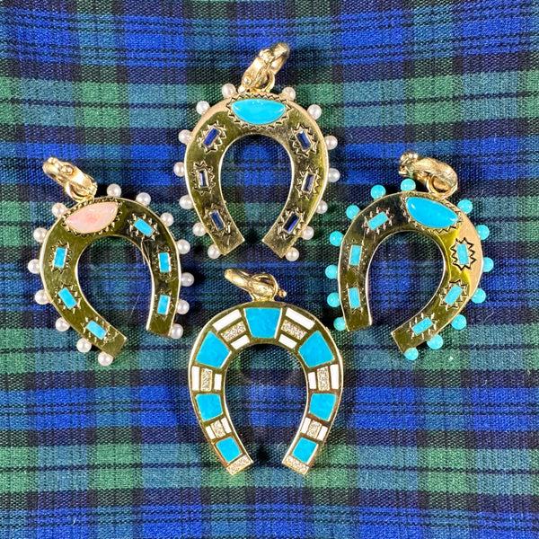 Storrow 14K Gold Turquoise & White Enamel Hallie Horseshoe Charm