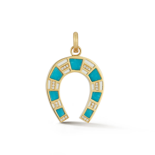 storrow 14K Gold Turquoise & White Enamel Hallie Horseshoe Charm