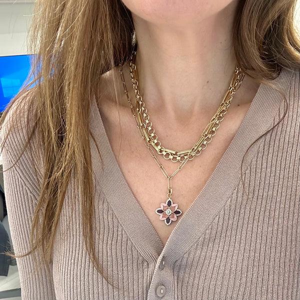 Storrow 14K Gold Violet Large Flower Mixed Stone Charm