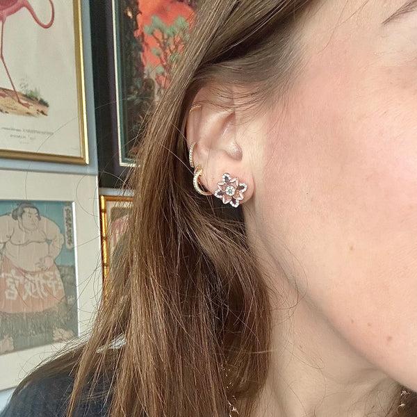 Storrow 14K Gold Violet Mini Stud Mixed Stone & Enamel Earrings